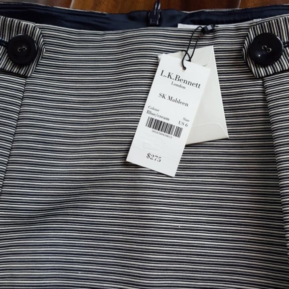 L.K. Bennett Mableen Navy and Cream Stripe Skirt - Picture 14 of 15